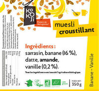 Muesli croustillant banane-vanille Kokoji - Product - fr