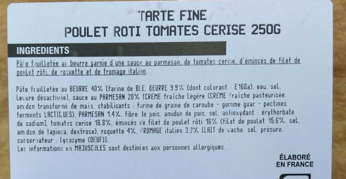 Tarte Fine Poulet rôti Tomates Cerise - Ingredients - fr