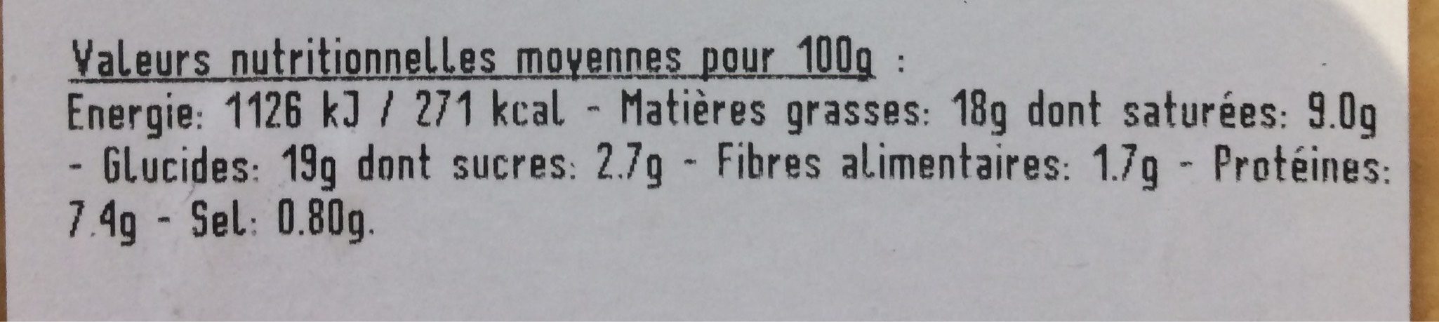 Quiche Saumon Courgettes grillées - Nutrition facts - fr