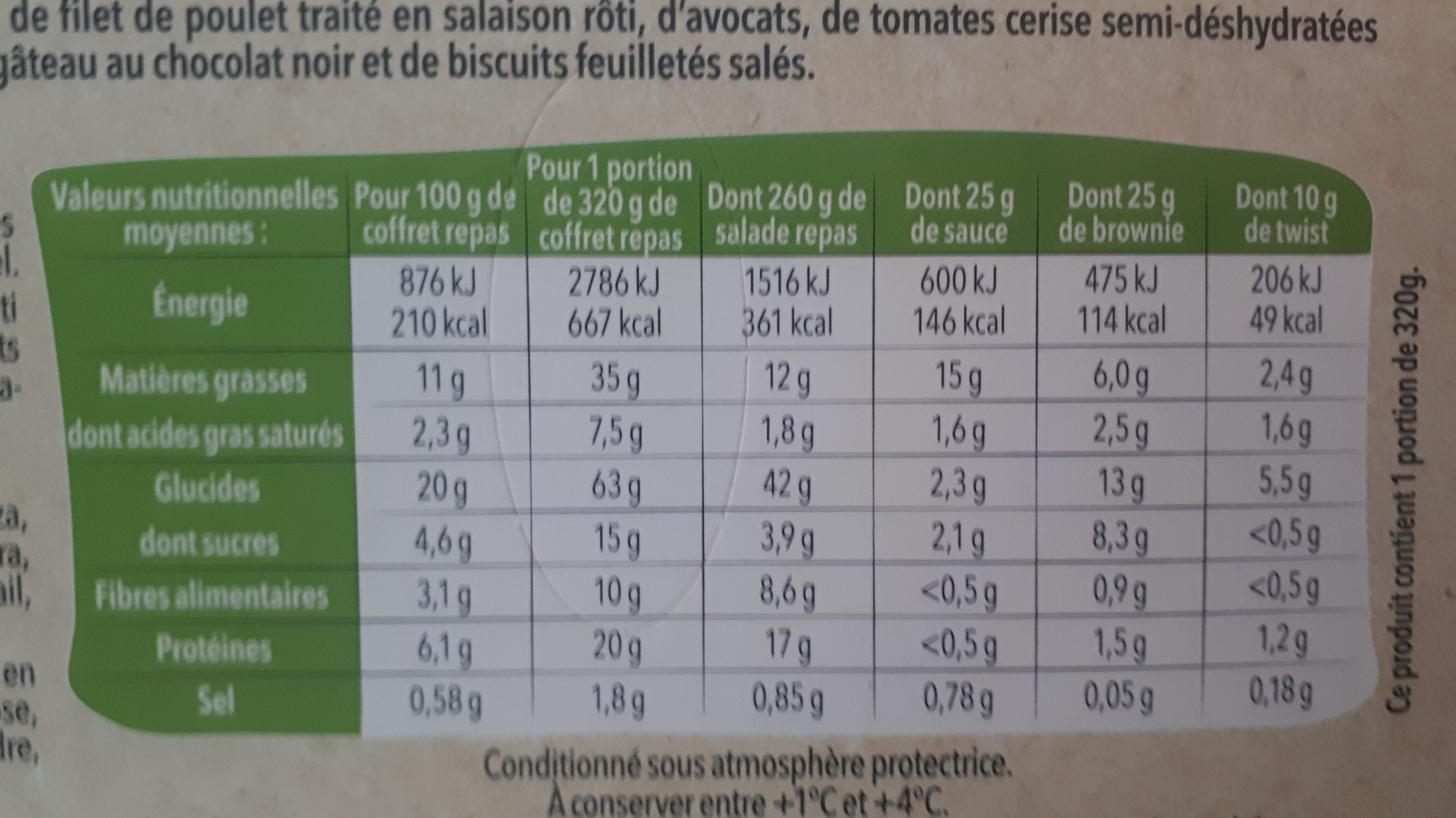 Salade Coffret Poulet Avocat MIX - Nutrition facts - fr
