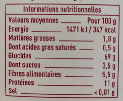 Torsades demi-complètes - Nutrition facts - fr