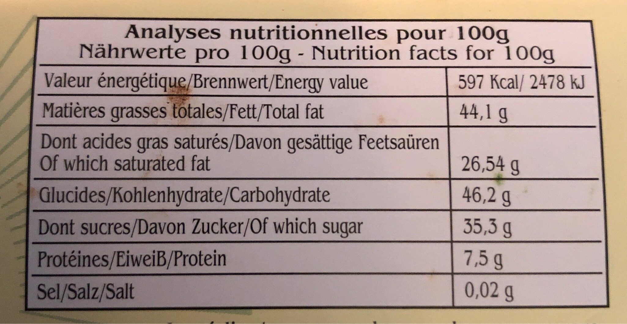 Chocolat - Nutrition facts - fr