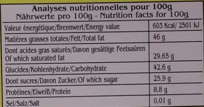 Vale do Juliana - Nutrition facts - fr