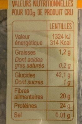 Lentilles vertes du Berry - Nutrition facts - fr