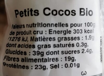 Haricots blancs petits cocos biologiques - Nutrition facts - fr
