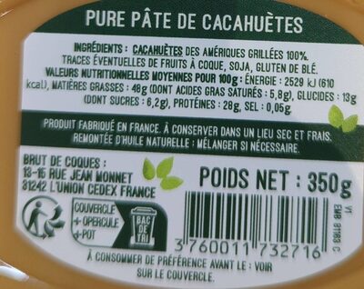 Pure pâte de cacahuètes - Nutrition facts