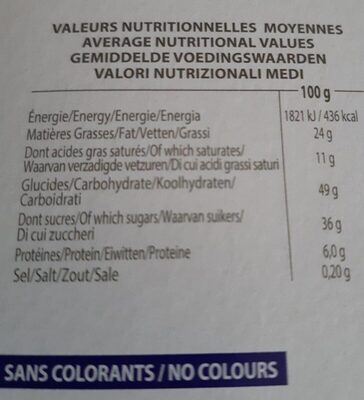 Le moelleux au chocolat - Nutrition facts