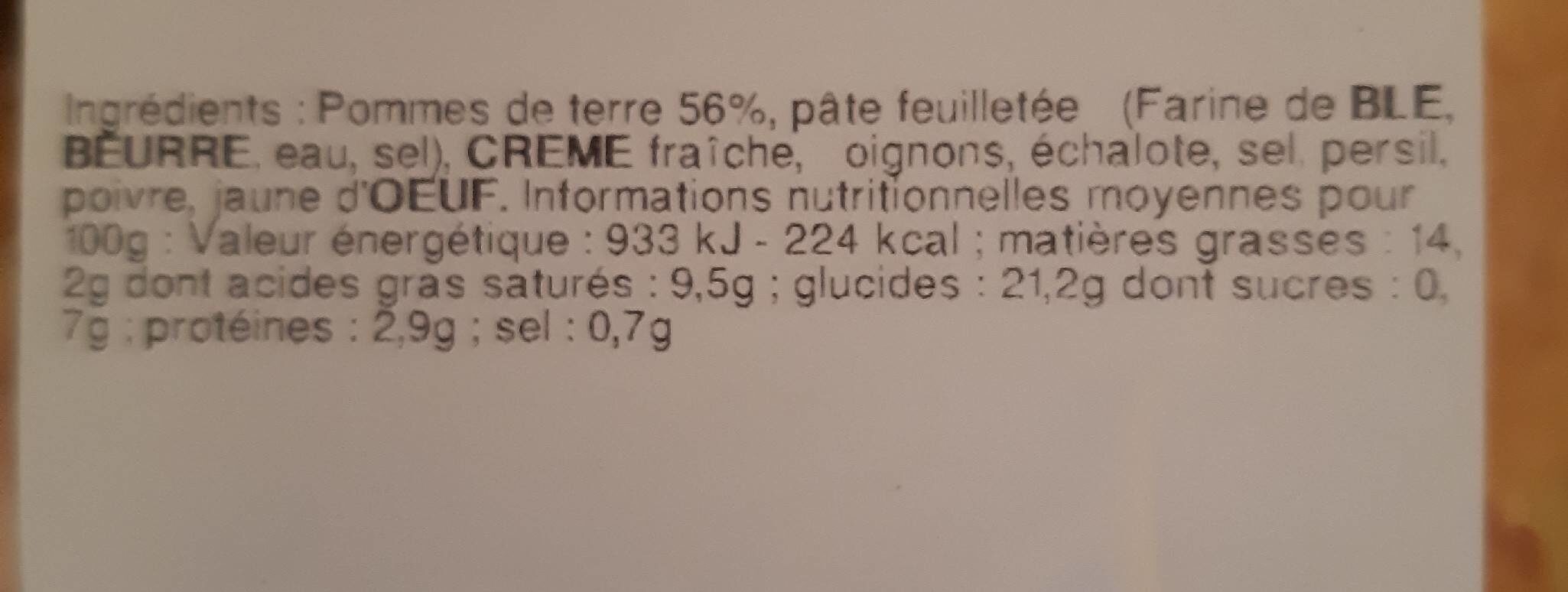 Pâté aux pommes  de terre - Nutrition facts - fr