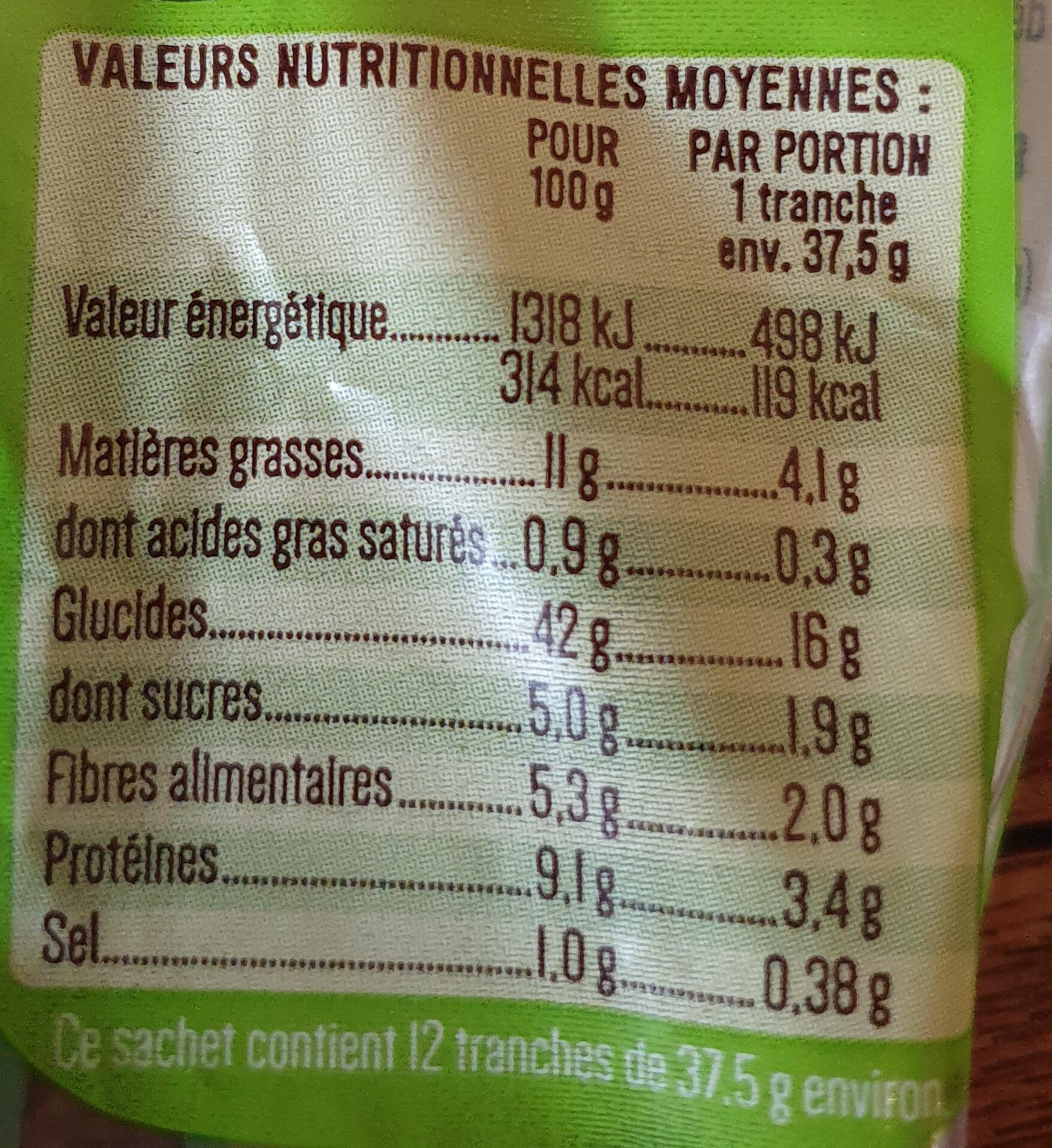 Tartines quinoa et graine - Nutrition facts - fr