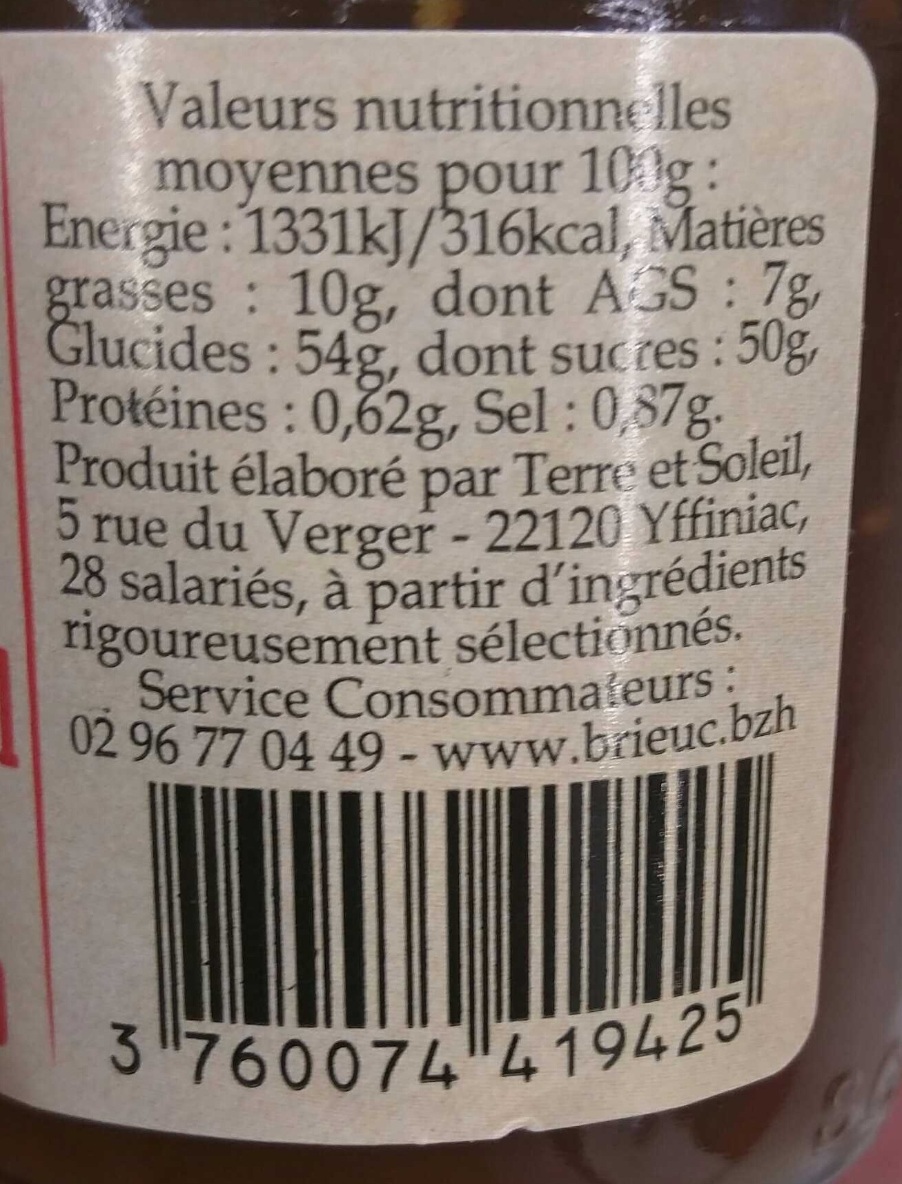 Onctueux de Caramel Framboises - Nutrition facts - fr
