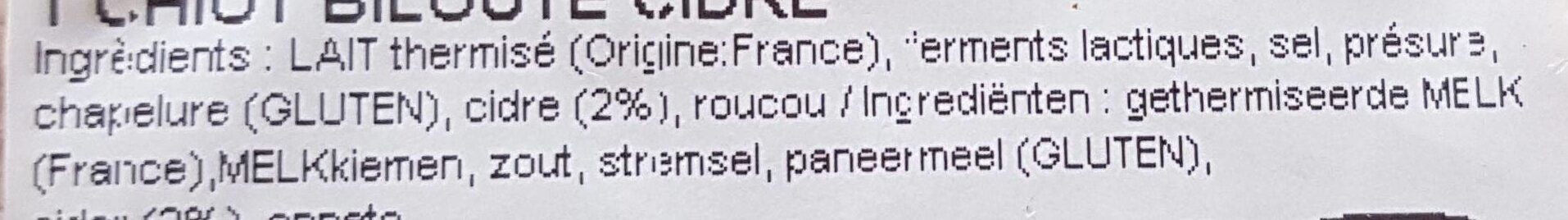 T'chiot Biloute affiné au cidre - Ingredients - fr