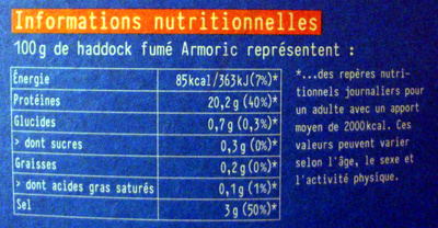 Haddock (églefin fumé) - Nutrition facts - fr