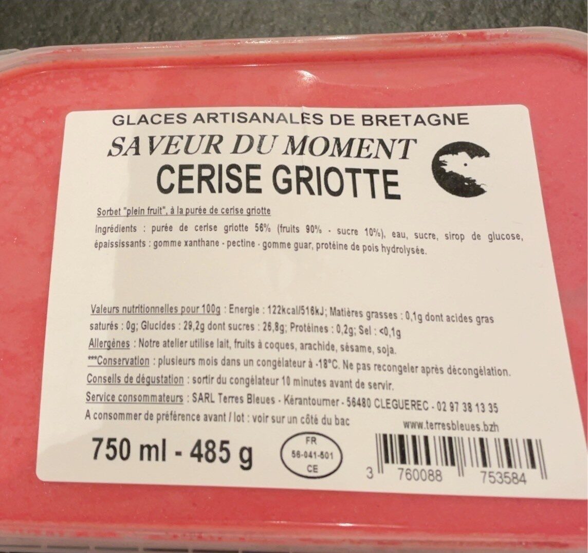 Glaces artisanales de Bretagne - Mangue - Nutrition facts - fr