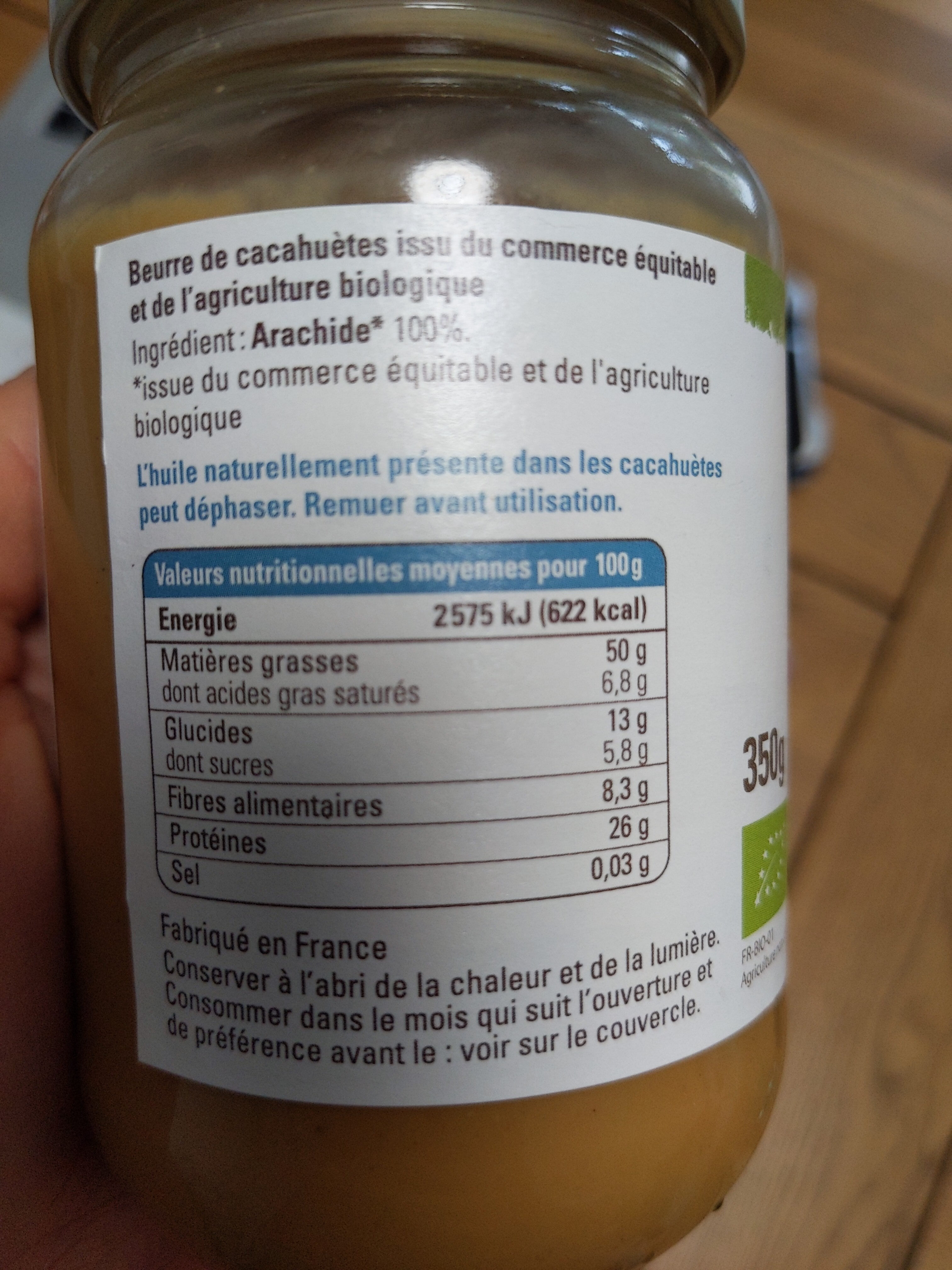 Beurre bio de cacahuètes - Ingredients - fr