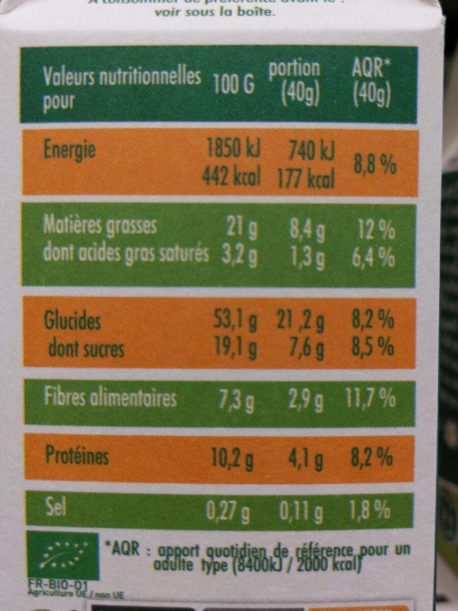 mon petit dej nutrition bio chocolat - Nutrition facts - fr
