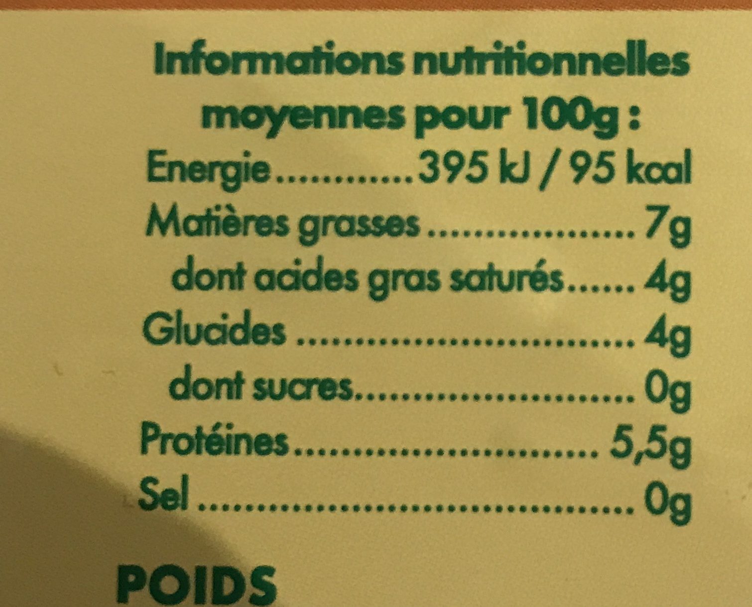 Faisselle au lait du vercors - Nutrition facts - fr