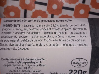 2 Galettes saucisse Crêperie Le Guen - Ingredients - fr