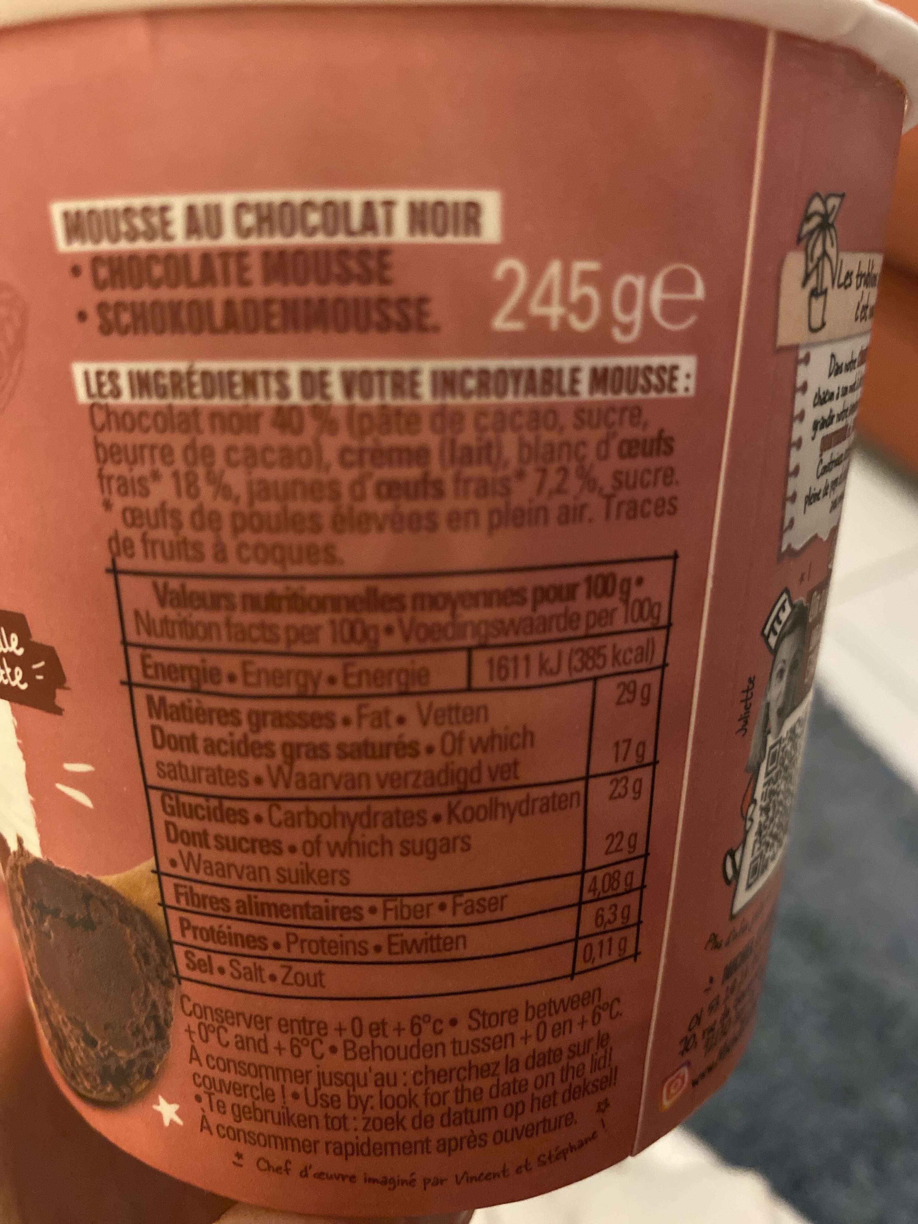 L'incroyable Mousse au chocolat noir - Nutrition facts - fr