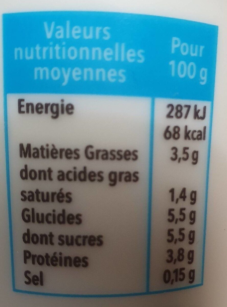 Yaourt Nature - Nutrition facts - fr