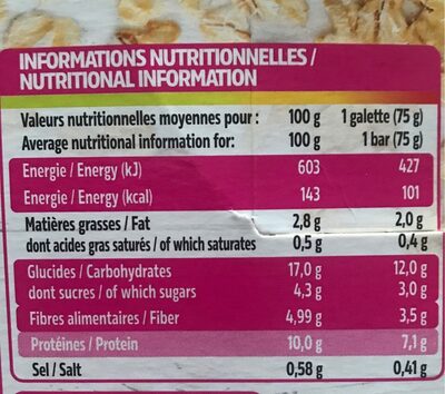Galettes de son d'avoine nature - Nutrition facts - fr