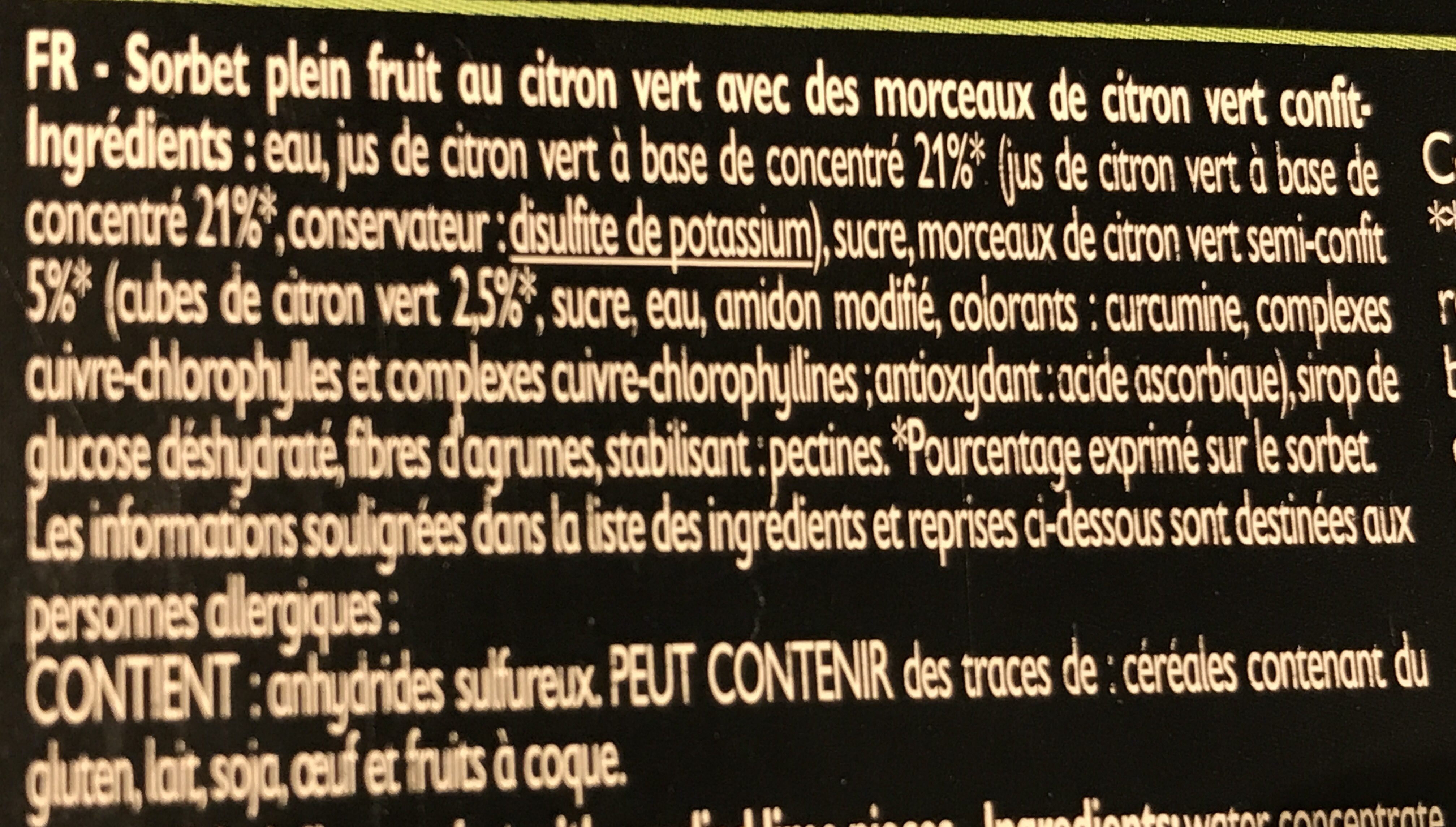 Sorbet Citron Vert - Ingredients - fr