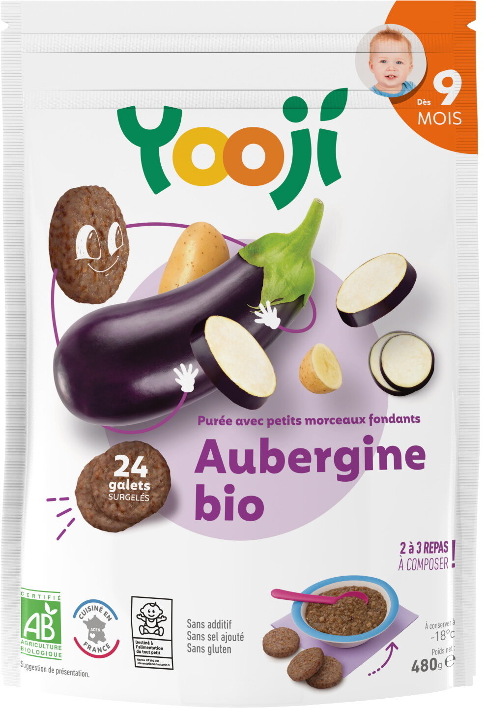 Purée surgelée d'aubergine bio avec petits morceaux fondants pour bébé dès 9 mois - Product - fr