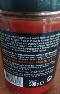 Purée de tomates bio - Nutrition facts - fr