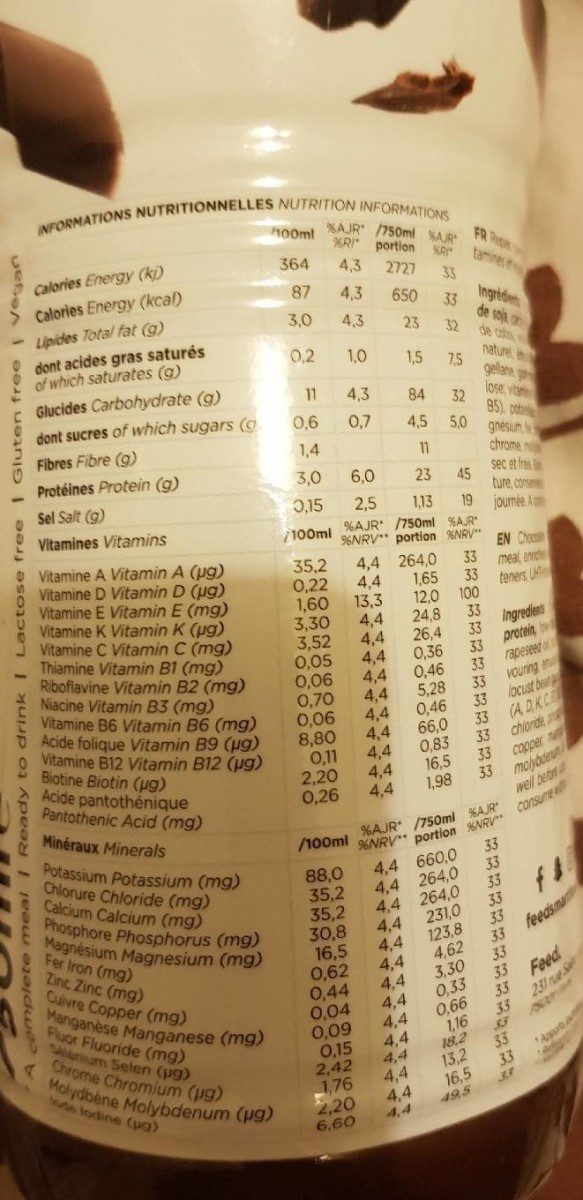 Feed chocolat - Nutrition facts - fr