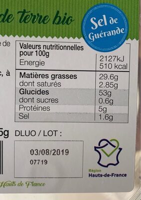 Chips de pomme de terre bio - Nutrition facts - fr
