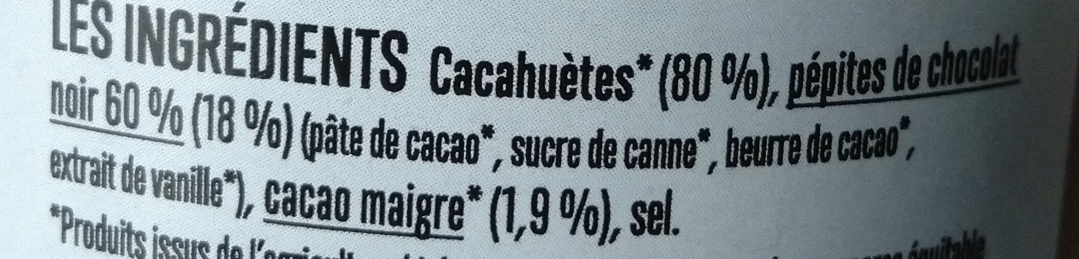 Beurre de cacahuètes chocolat noir Bio - Ingredients - fr