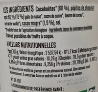 Beurre de cacahuètes chocolat noir Bio - Nutrition facts - fr