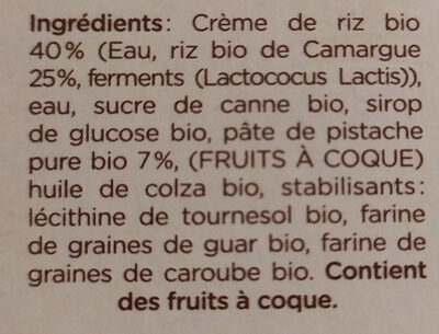 Glace artisanale végétale pistache bio - Ingredients - fr