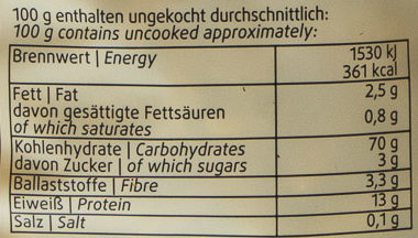 Oberschwäbische Landnudeln Spiralen - Nutrition facts - de