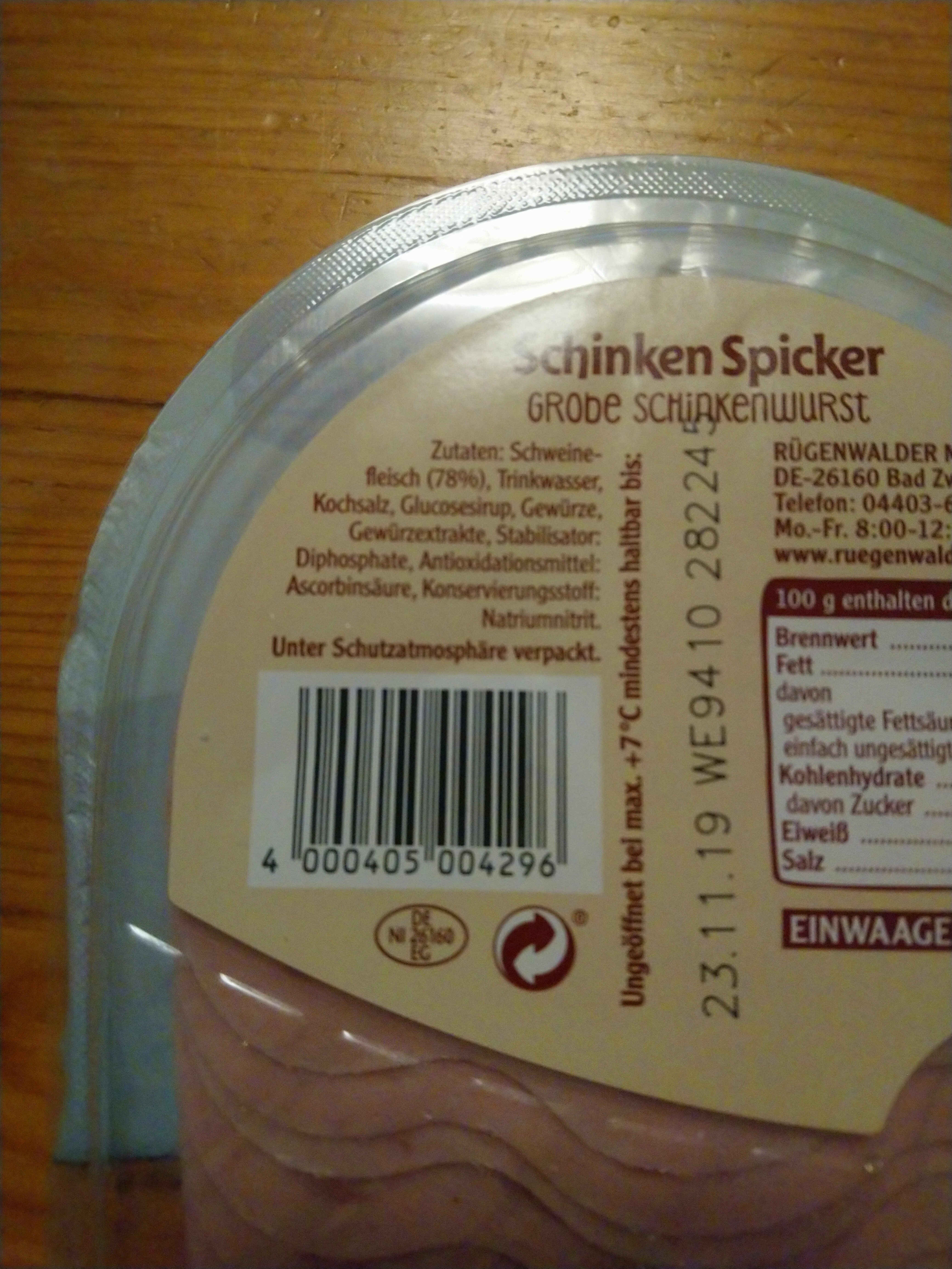 Grobe Schinkenwurst - Ingredients - de