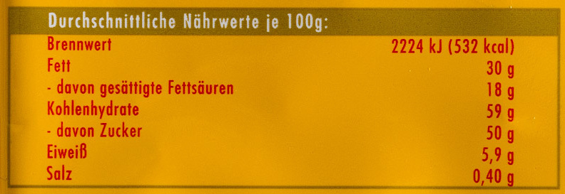 Ritter Sport Knusperflakes - Nutrition facts