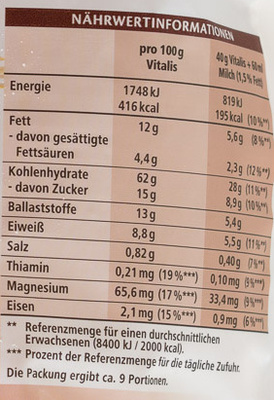 Vitalis Knusper Multikorn Schoko - Nutrition facts - de