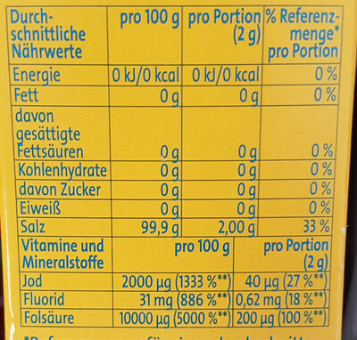 Alpen Jod Salz - Nutrition facts - de