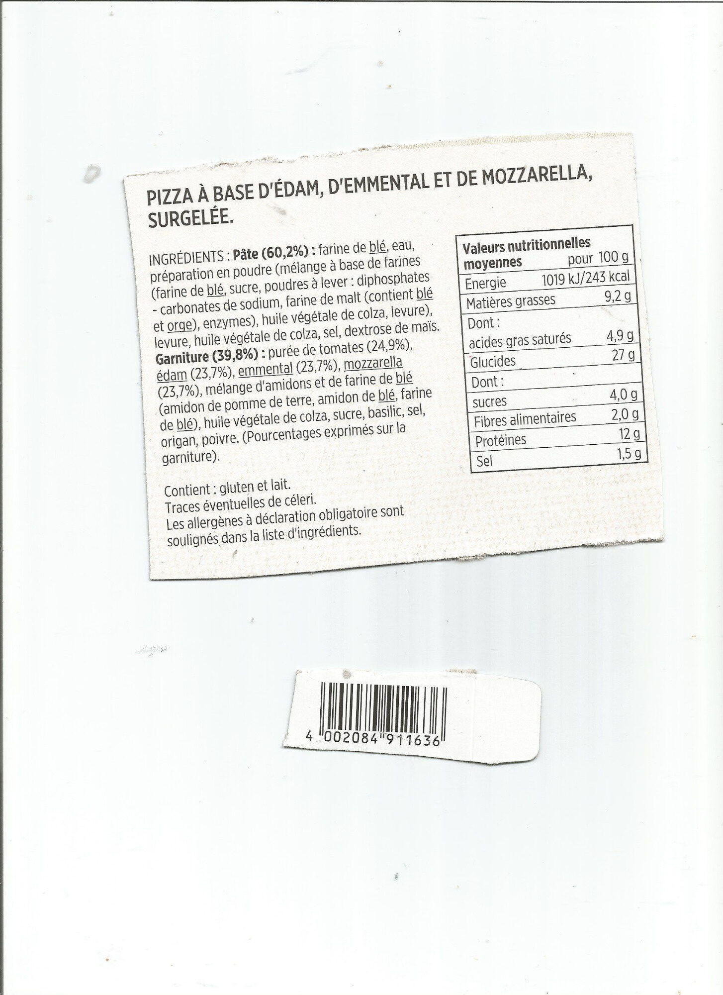 Pizza extra moelleuse aux 3 fromages - Product - fr