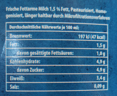 BioMilch - Nutrition facts