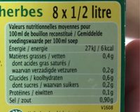 Bouillon de légumes aux herbes Bio - Nutrition facts - fr