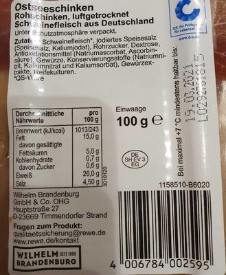 Ostseeschinken - Nutrition facts