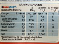 Barre Chocolatée Kinder Maxi Chocolat au Lait x18 - 378g - Nutrition facts - en