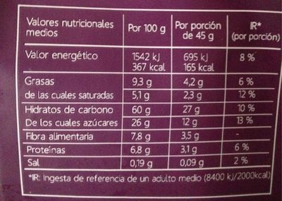 Muesli 50% frutas y frutos secos - Nutrition facts - fr