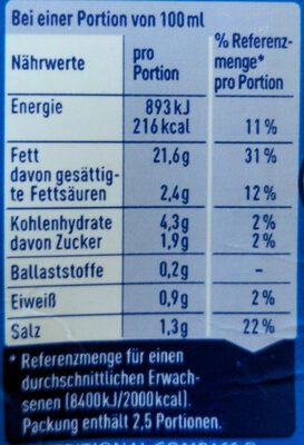 Sauce Hollandaise - Nutrition facts - de