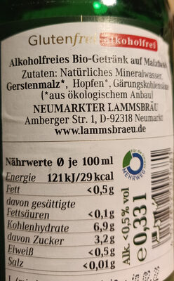 Lammsbräu Bier , glutenfrei, alkoholfrei - Nutrition facts
