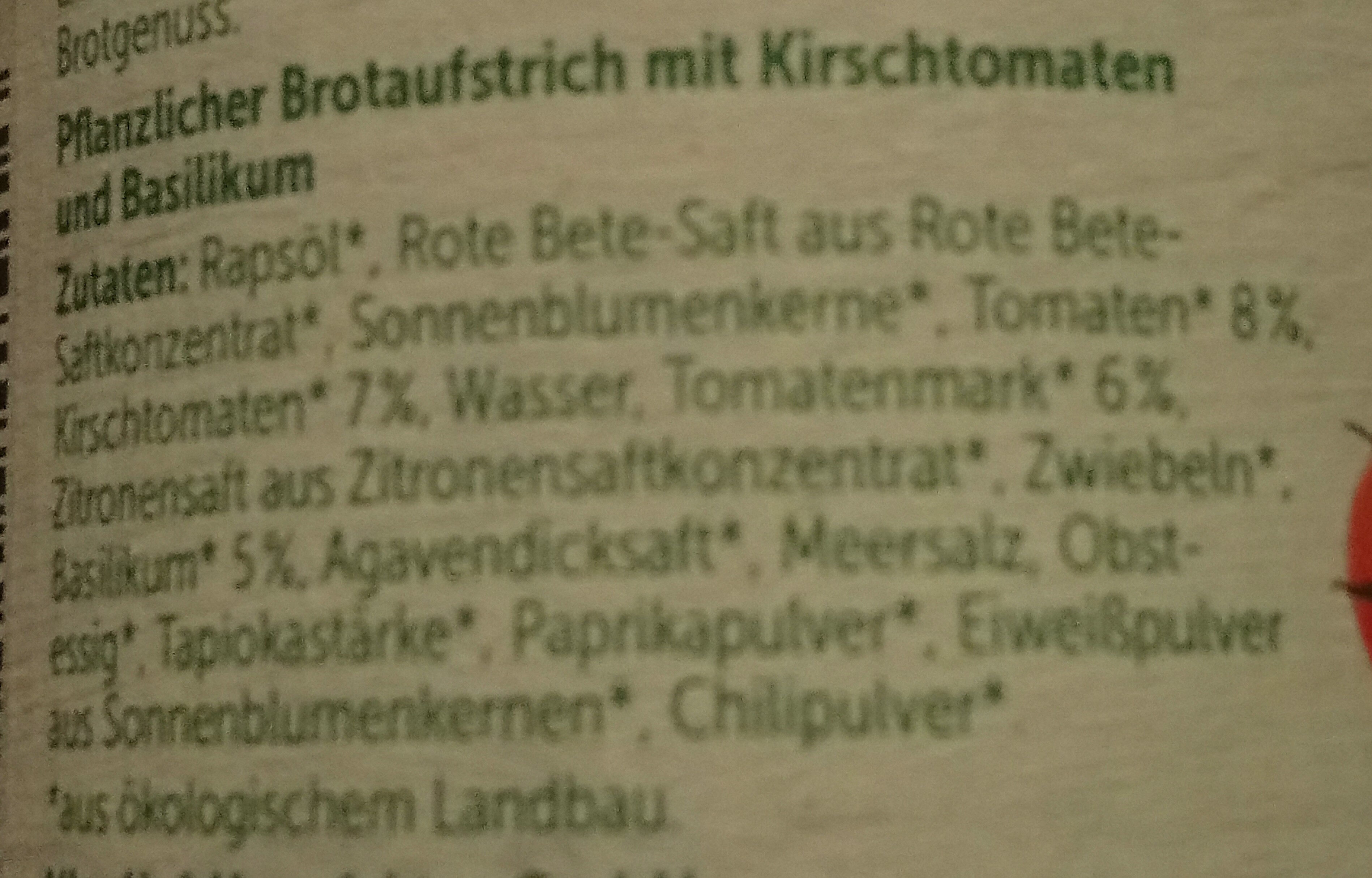 aufs Brot: Kirschtomate Basilikum - Ingredients - de