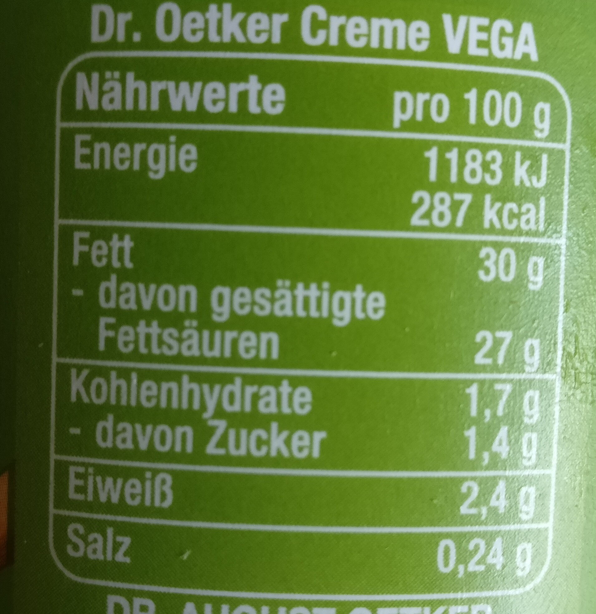 Creme Vega - Nutrition facts - de