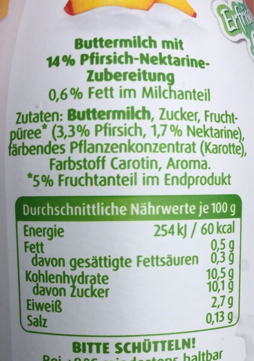 Müller Fruchtbuttermilch Pfirsich nektarine - Nutrition facts - de
