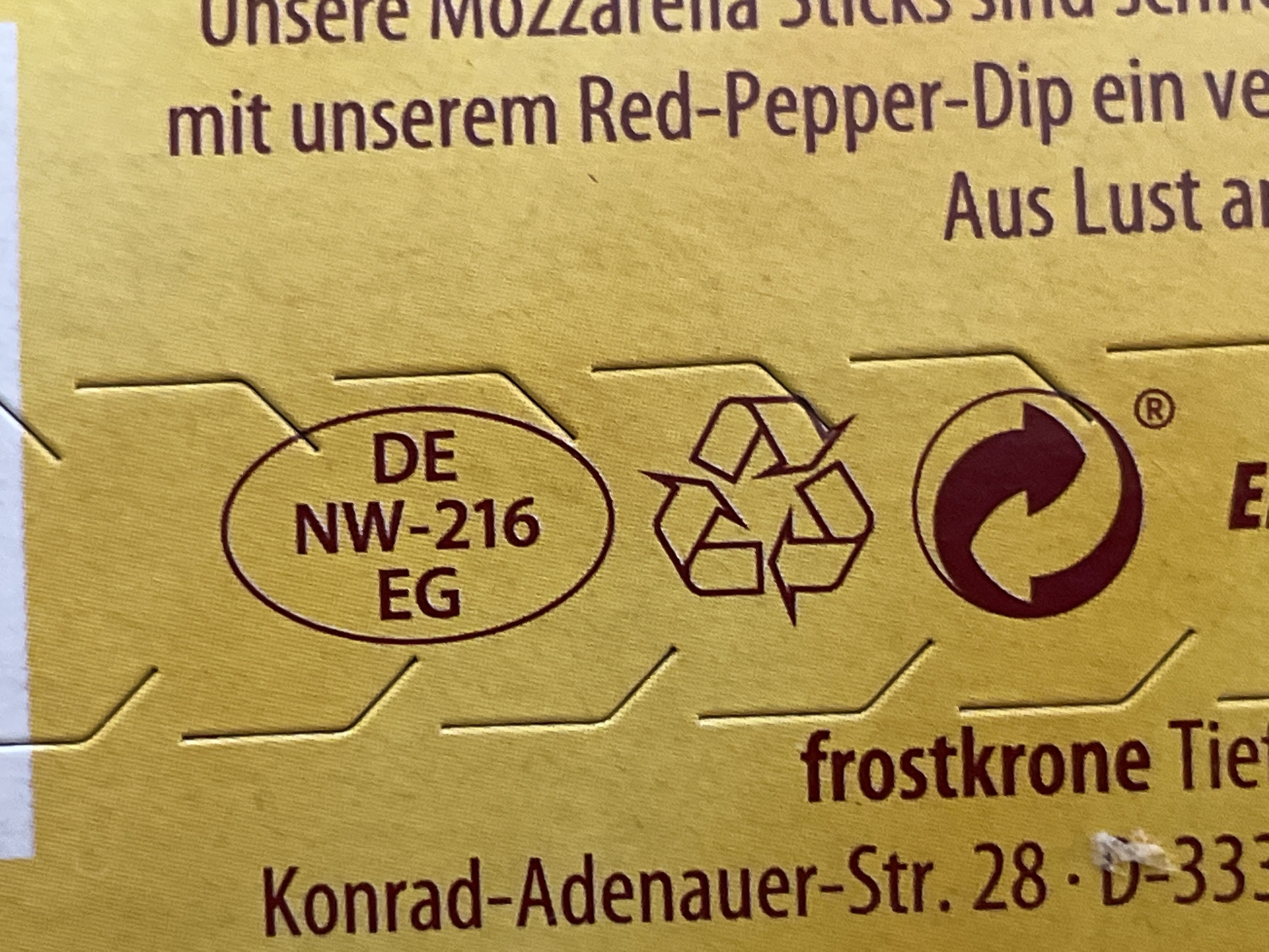 Mozzarella Sticks - Recycling instructions and/or packaging information - sv