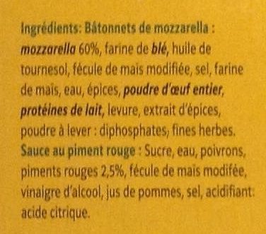 Mozzarella Sticks - Ingredients - fr